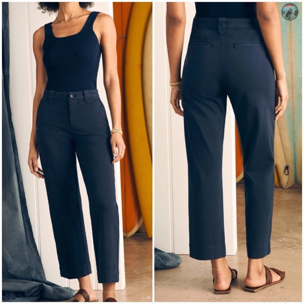 Faherty Coastline Ankle Organic Cotton Blend Chino Pants  in Navy Blue Size 4 - Picture 3 of 10